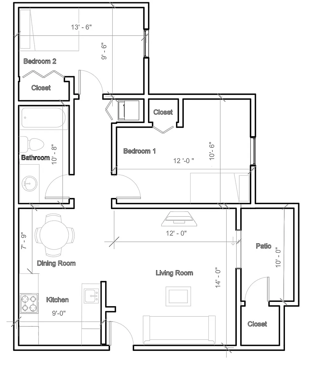 Floor plan 2 Bedroom with washer/dryer - Upper