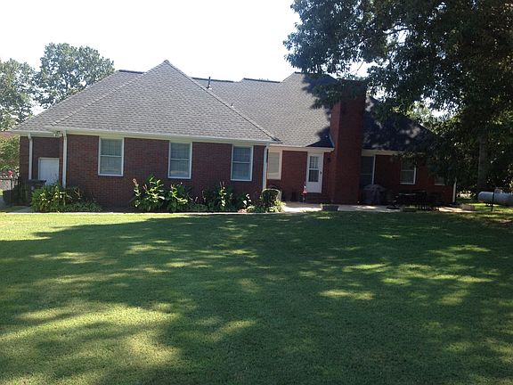Shaded concrete patio.