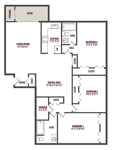 Floor plan Renovated Three Bedroom