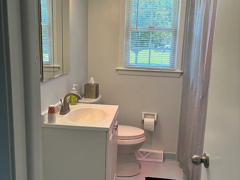 Bathroom off hallway to bedrooms