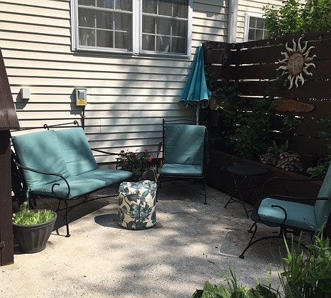 Main Patio with Privacy Fence and Fountain