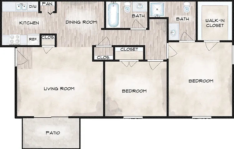 Two Bed Two Bath Floorplan Diagram