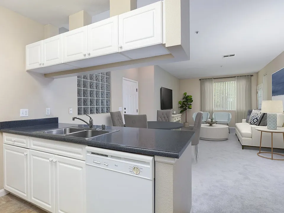 Kitchen, living, and dining areas