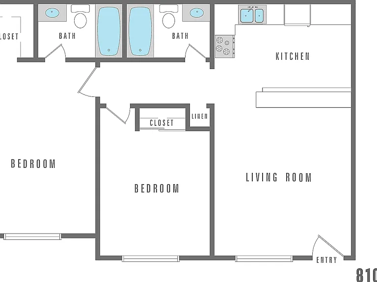 2 Bedroom, 2 Bath, 810 SF 2 Bedroom, 2 Bath, 810 SF