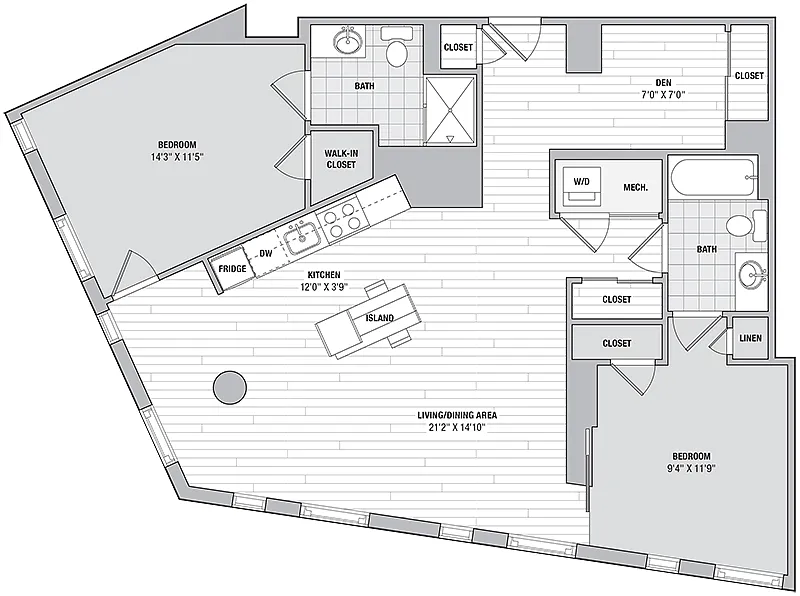 Floor plan 2 Bed 2 Bath Den RR