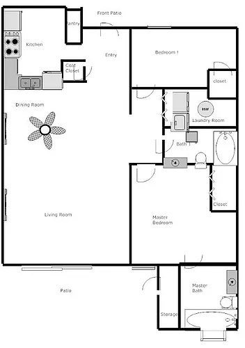 Floor plan Carpeted 2 Bed 2 Bath