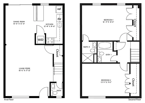 Floor plan 2 Bedroom 2.5 Bath Townhome