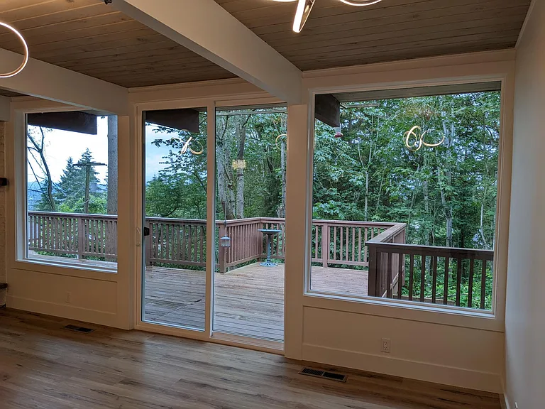 Living area connects to large deck