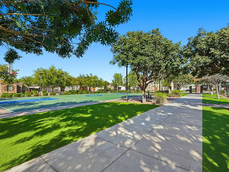 Basketball court, walking paths