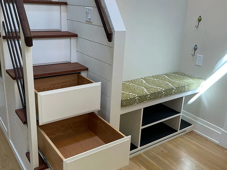 Ladder to loft with storage