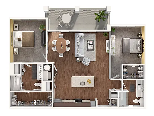 Floor plan 2 Bed, 2 Bath D (140% Income Restricted)
