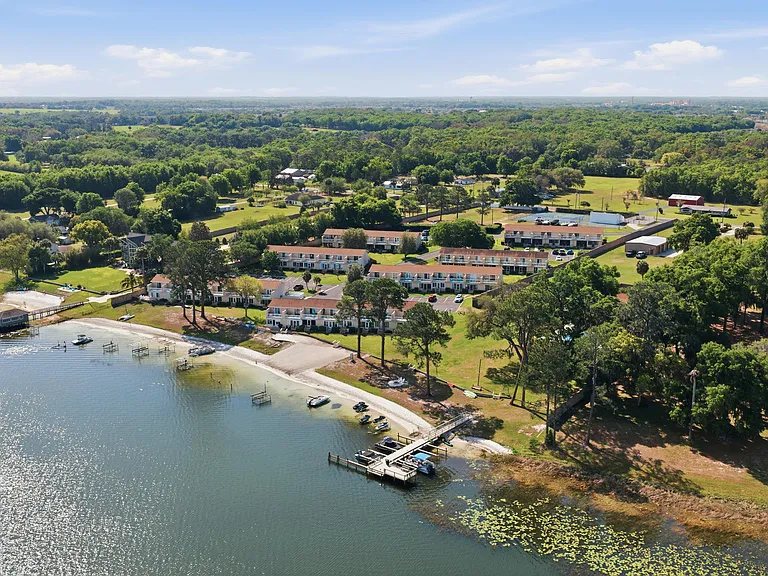 Overview from drone of the lake and condos