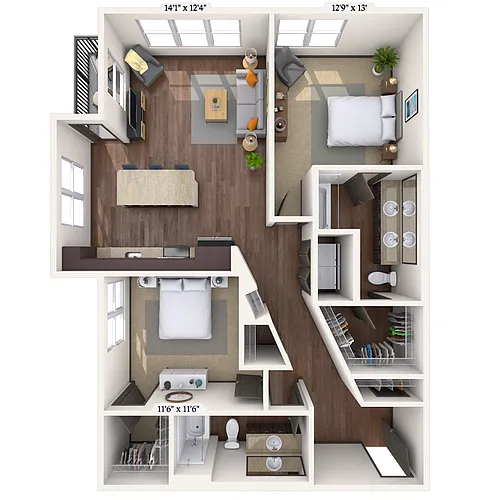 Floor plan Traditional 2x2 1176-1190 SF