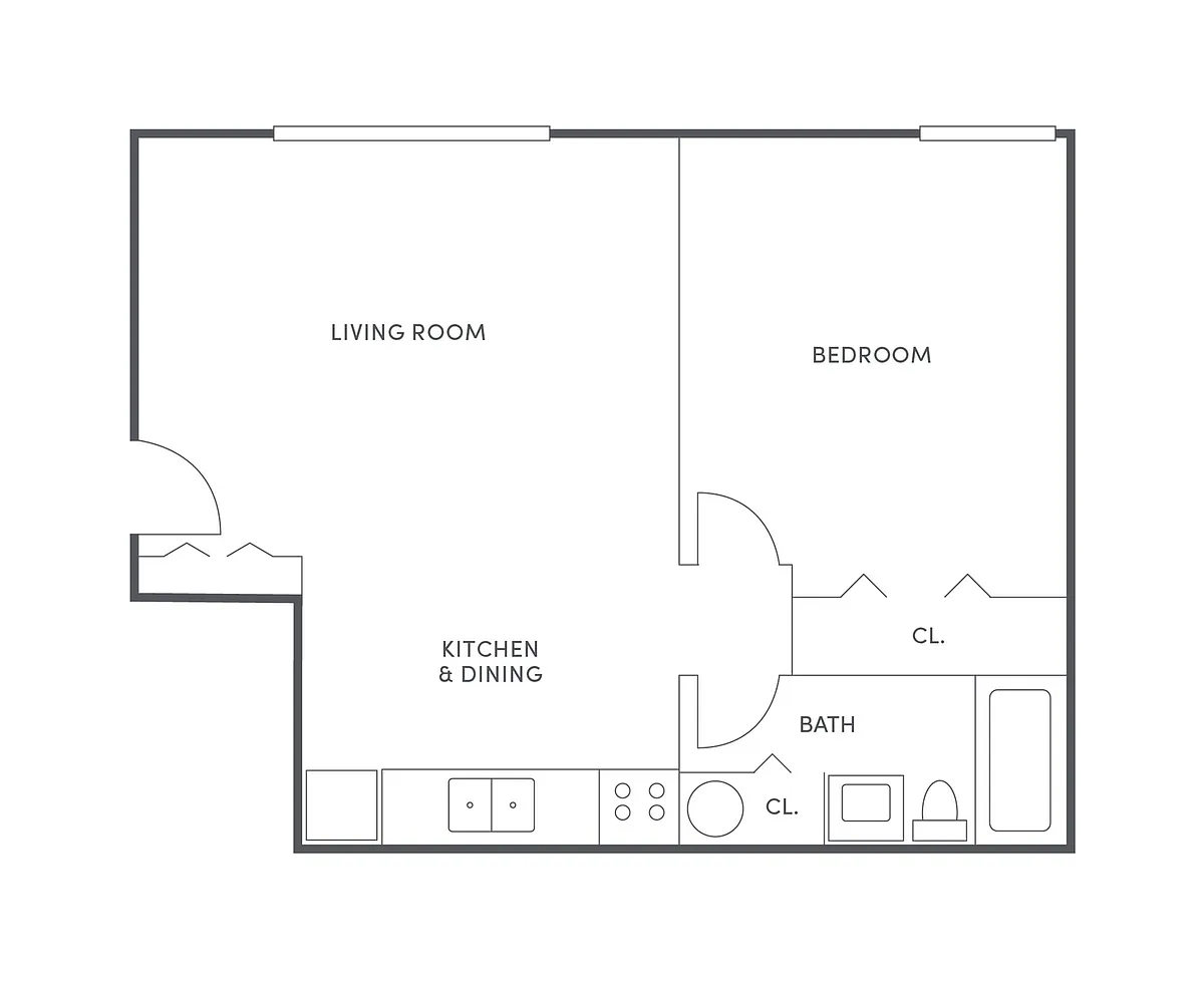 Floor plan 1 BR (Efficiency), 1 BA- Upgrade