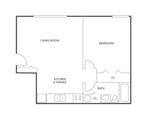 Floor plan 1 BR (Efficiency), 1 BA- Upgrade