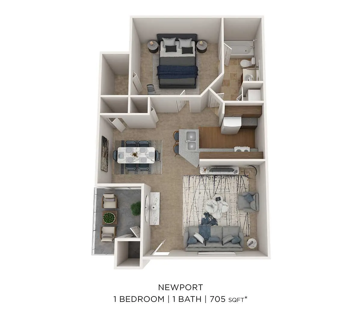 Floor plan One Bedroom- 705 sqft