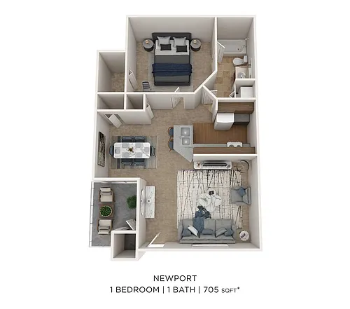 Floor plan One Bedroom- 705 sqft