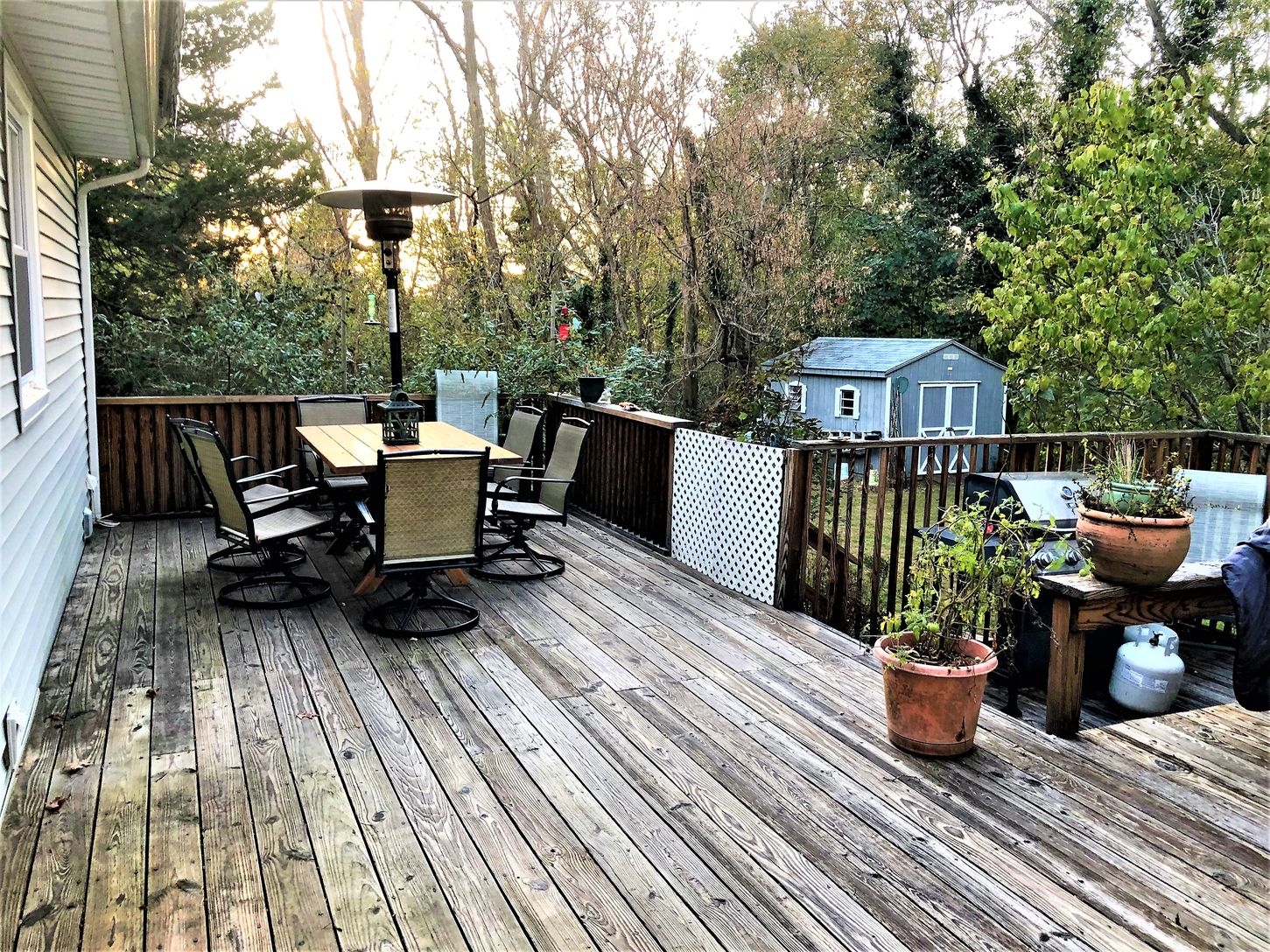  large back deck the yard has room for a pool and garden.