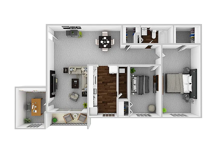 Floor plan 2 Bedroom/1 Bathroom w/ Den - 1026 sq ft