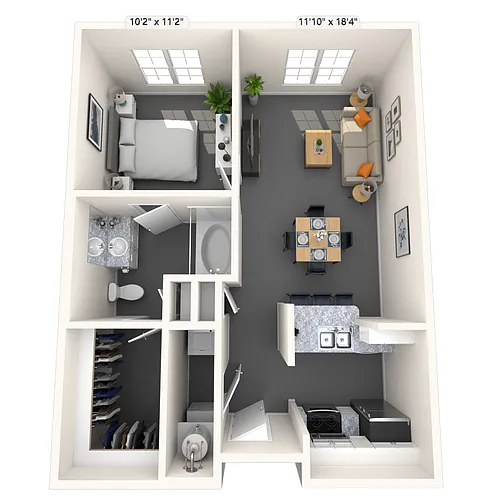 Floor plan Traditional 1x1 660-880 SF