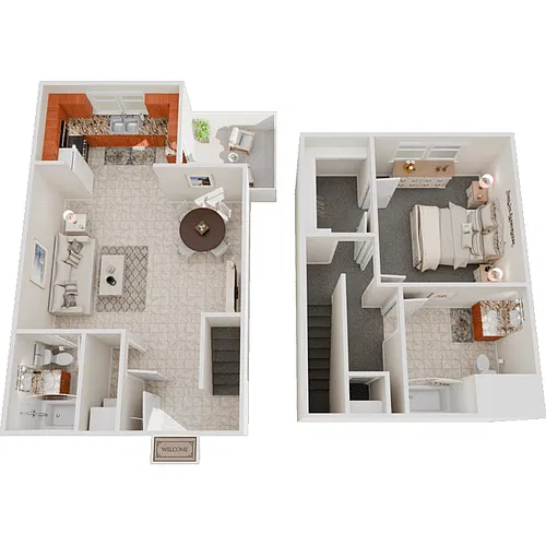 Floor plan 1 Bed 1.5 Bath Townhouse