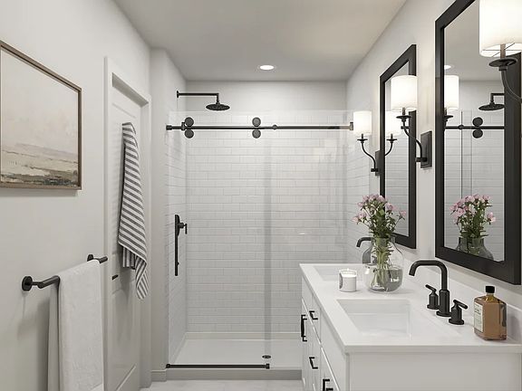 Primary bath with glass shower enclosure