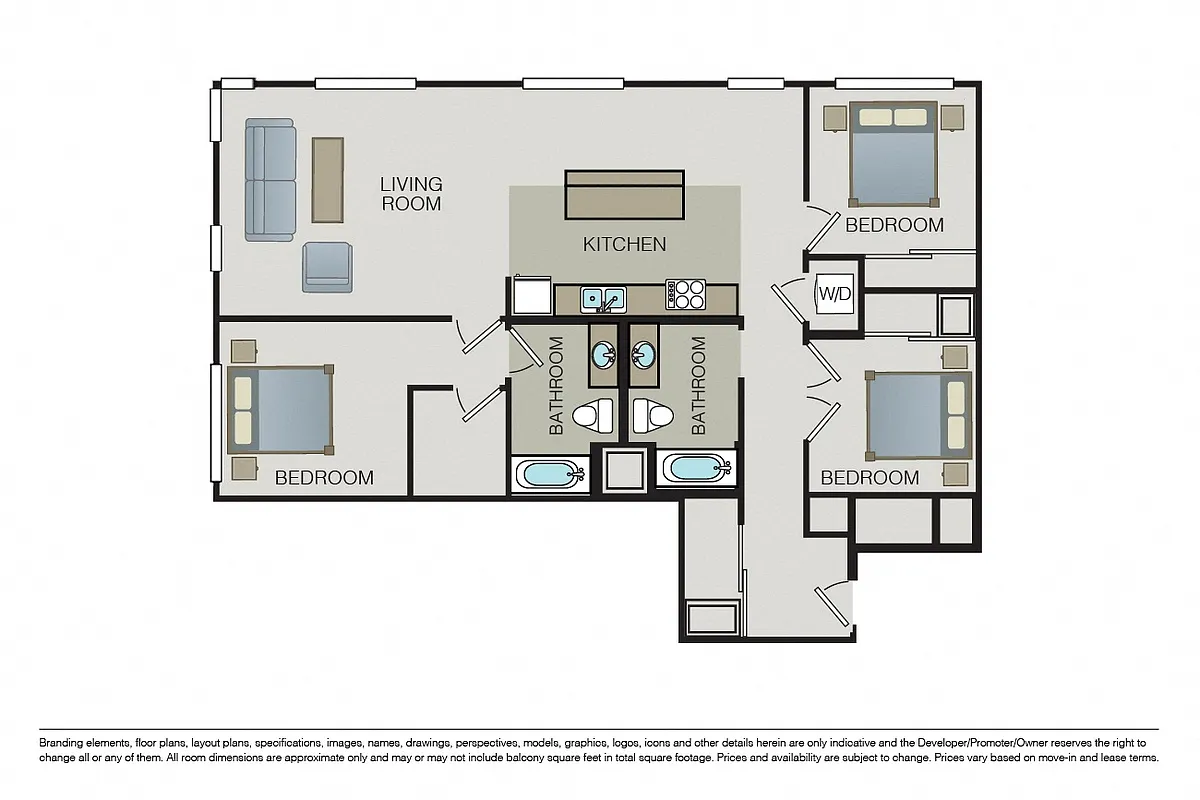 Floor plan Three Bed Two Bath D1