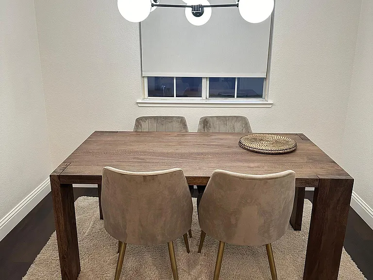 New lighting, brand new chairs, and high-quality table from Crate & Barrel!