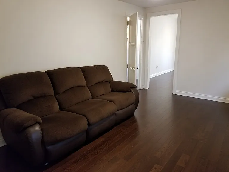 Living Room and Front Entrance at top of steps looking into kitchen