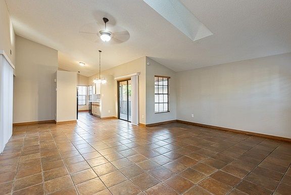 Living Area with Vaulted Ceilings & Fan