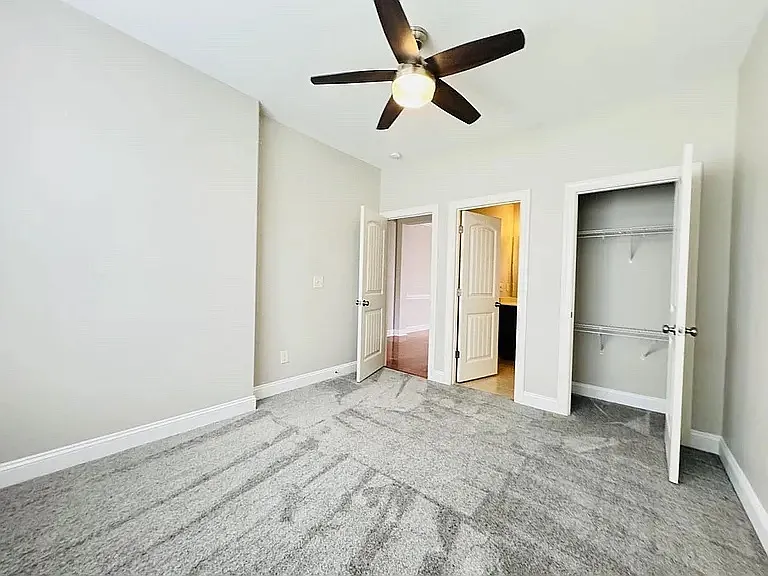 First floor bedroom, closet and fresh carpet, attached full bathroom