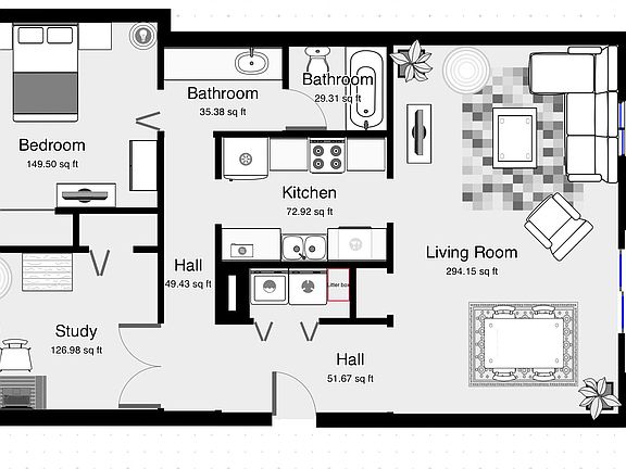Above view of living space. *Space is not furnished to this design
