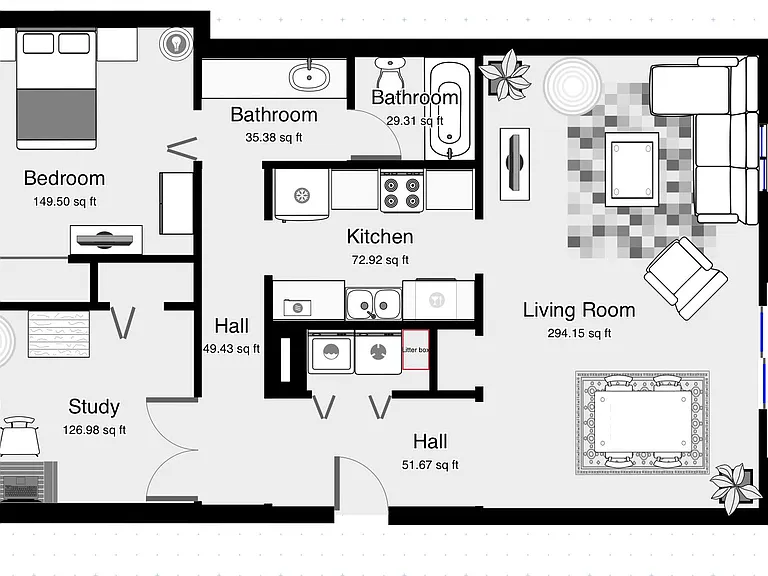 Above view of living space. *Space is not furnished to this design