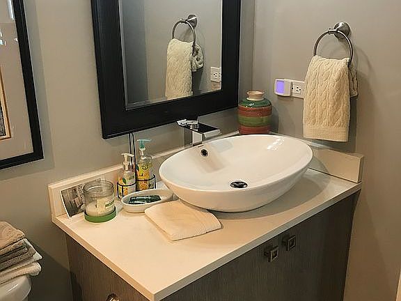 Guest bath floating vanity