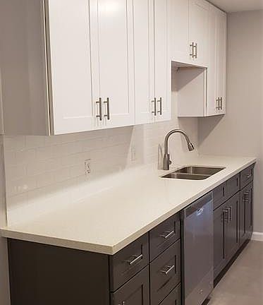 White Quartz Counters, Deep Double Bowl Sink, Updated Faucet...
