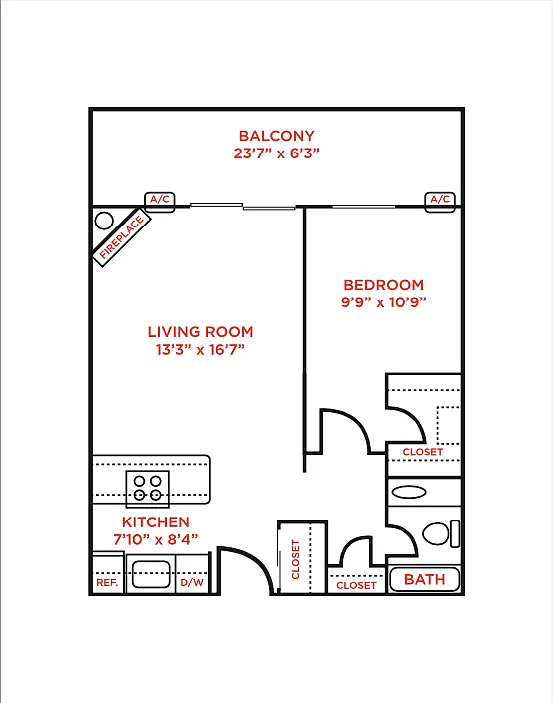 Floor plan The Nest - One Bedroom (Large Balcony)