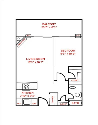 Floor plan The Nest - One Bedroom (Large Balcony)