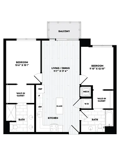Floor plan 2 Bed/2 Bath-B1