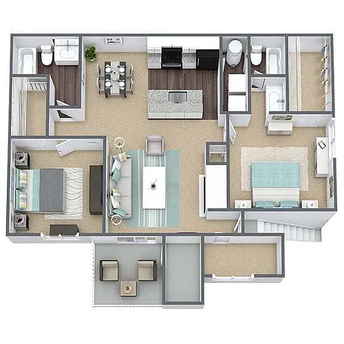 Floor plan B1: 2 Bed 2 Bath