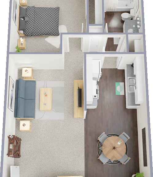 1 Bed 1 Bath B Floorplan Diagram