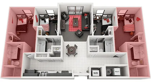 Floor plan 4 Bed x 4 Bath | Large Premium Room - Evans Hair S