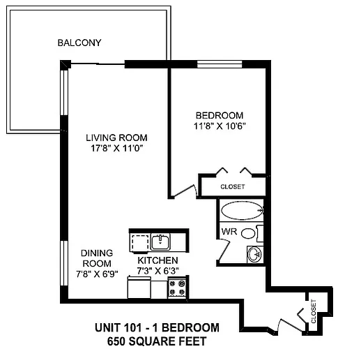 Floor plan 1 Bed 1 Bath E