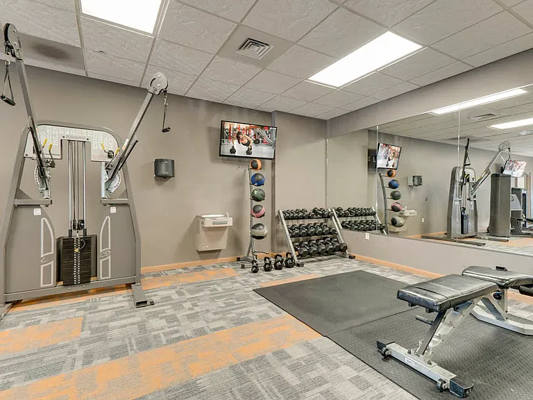 Get your workout on with our 24-hour fitness center, complete with free weights, weightlifting machines and cardio equipment.