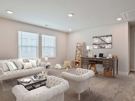 An upstairs loft can function as a hang out spot or a home office.