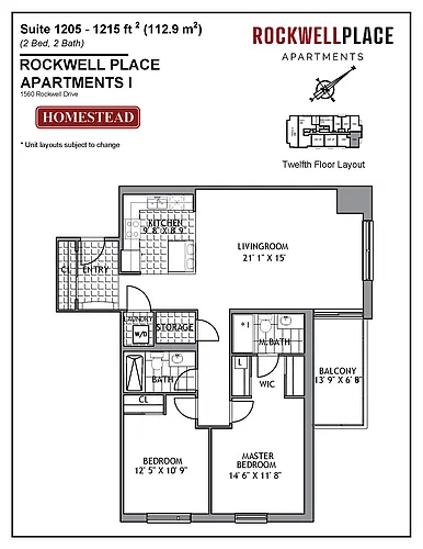 Floor plan 2 Bedroom 2 Bed 2 Bath