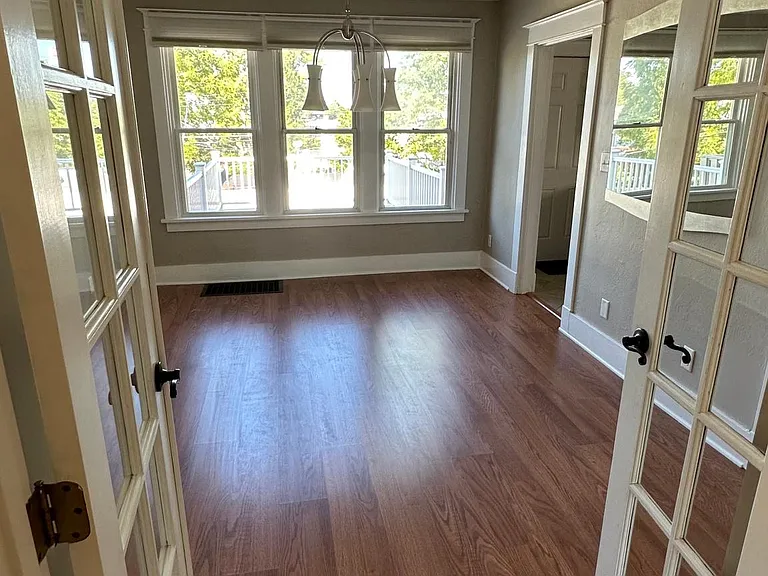 Large dining room with French doors