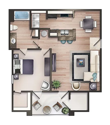 Floor plan The Evergreen 1 Bedroom