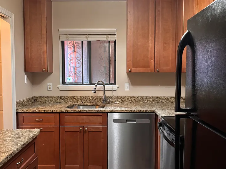 Kitchen with soft close drawers and lots of storage space.