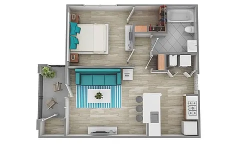 Floor plan One Bedroom One Bath (579 SF)