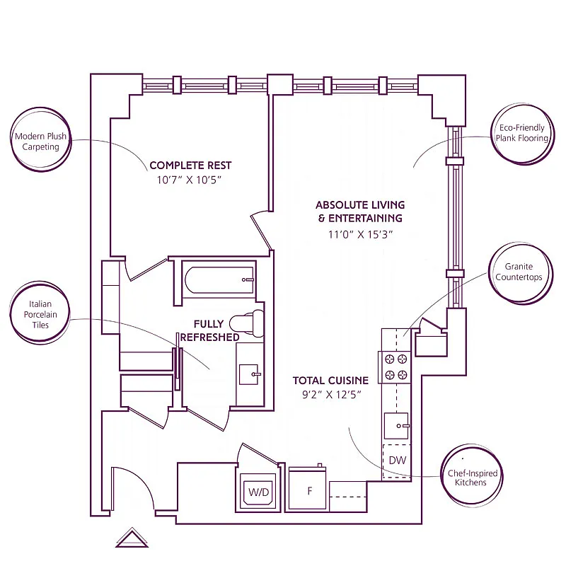 Floor plan 1 Bed - 1 Bath | A07